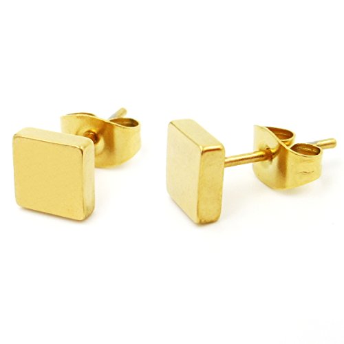 Pair Stainless Steel Gold-tone Color Square Post Stud Earrings