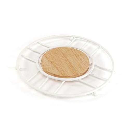 ROCKING GIFTS Sottopentola in legno e metallo bianco rotondo, resistente al calore, antiscivolo, protezione tavolo 18 cm