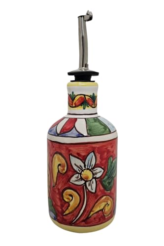Bottiglia oliera Decorativa in Ceramica Dipinta a Mano, Altezza 13 cm, decoro siciliano