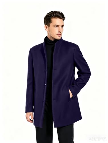 Image of FTCayanz Mens Trench Coat Wool Blend Single Breasted Overcoat | Stand Collar, Fall Slim Fit Top Coat, Winter Warm Coats for Men, Business Work Formal Casual Jacket, Daily Outwear