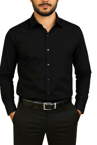 Bahob® Men's Formal Dress Shirt Long Sleeve Mens Dress Shirt 100% Cotton Business Wedding Work Causal Button Down Shirts for Men with Pocket S-3XL (XL, MDS-163-B)