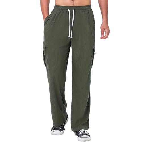 Casual Corduroy Pants Men Heavyweight Regular Stretch Mens Work Pants Cargo Elastic Wiasted Wide Leg Drawstring Classic Relaxed Fit Casual Fall Pant Army Green L