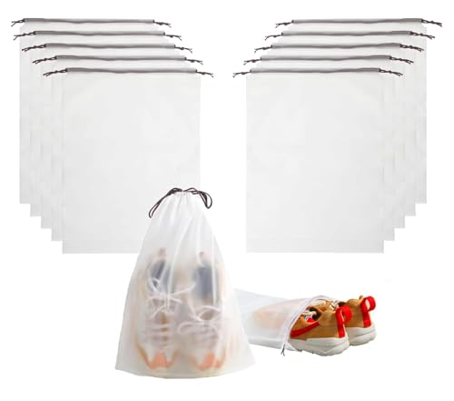 Frogetu 10 Piezas Bolsas Zapatos Almacenaje,Bolsa Impermeable para Zapatos,Bolsa con Cordón a Prueba de Polvo para Zapatos,Transparente Bolsa Zapatos Viaje,Adecuado Guardar Zapatos