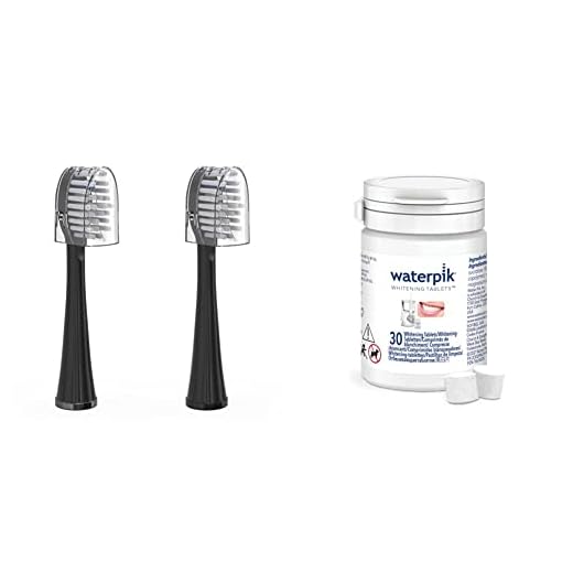 Waterpik Full Size Replacement Brush Heads with Covers for Toothbrush SFFB-2EB, 2 Count Black & Whitening Water Flosser Refill Tablets (30 Count) - Only for The Whitening Flosser
