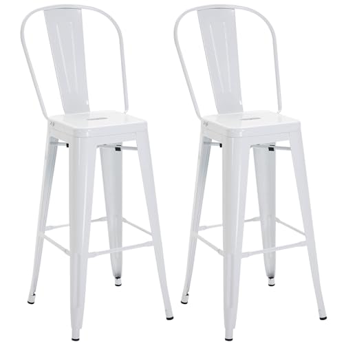 HOMCOM Set 2 Sgabelli da Cucina Industriale con Schienale Rimovibile e Poggiapiedi, Sgabelli Moderni in Metallo, 44x46x116 cm, Bianco