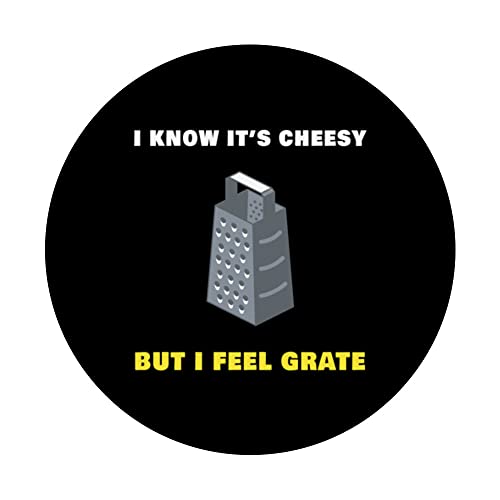 I Know It’s Cheesy but I Feel Grate - Sarcastic Pun Dad Joke PopSockets Swappable PopGrip, Black - Image 3