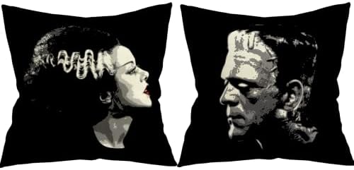 TOSOENPHY Horror Decor - Goth Home Decor Pillow Covers 18x18 Set of 2 for Gothic Couch Decorations - Front Back Both Painted Frankenstein Gifts - Spooky Home Halloween Horror Movie Throw Pillow Cases
