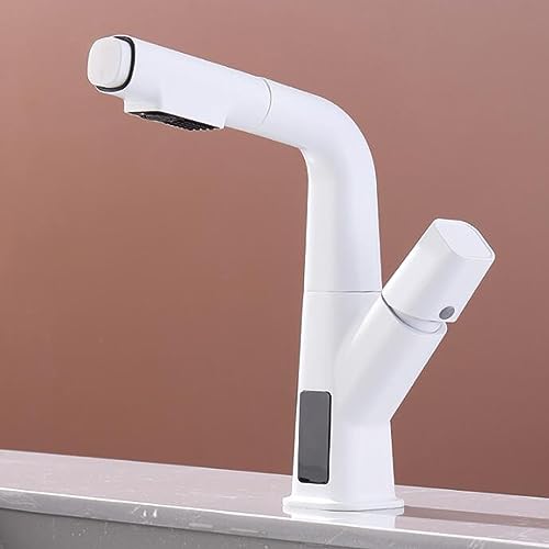 Robinet de lavabo de salle de bain extractible eau chaude froide gris
