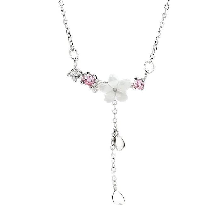 ineffable store tarif edilemez The sun of spring, cherry blossom 925 sterling silver necklace, 45 cm, Shell, zircon gemstone