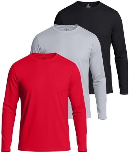 Real Essentials 3 & 5 Pack: Men's Mesh Quick Dry Athletic Long Sleeve T-Shirt UPF SPF UV Sun (Available in Big & Tall)
