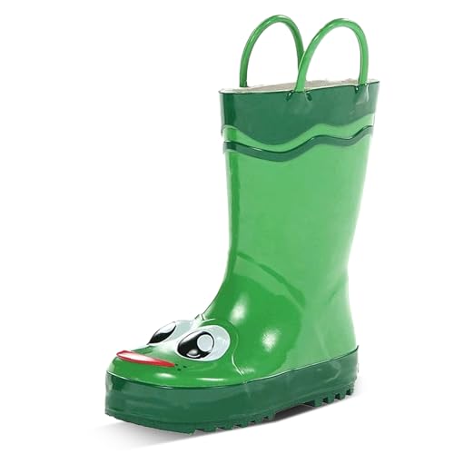 Western Chief Boys Waterproof Printed Rain Boot with Easy Pull on Handles - Fritz the Frog, 7 M US Toddler