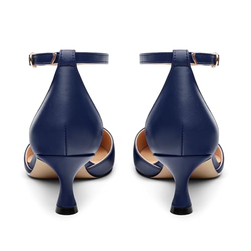 Women's Low Kitten Heel Closed Pointed Toe Pumps Matte Ankle Strap Buckle Wedding Party Dress Shoes for Women 2 Inches4