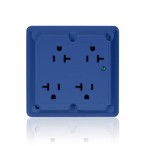 Image of Surge Protective 4-in-1 Receptacle with Indicator Light, 20 Amp, 125 Volt, Heavy-Duty Industrial Specification Grade, Straight Blade Quadruplex Outlet, Grounding, Blue, Leviton 5490-BU