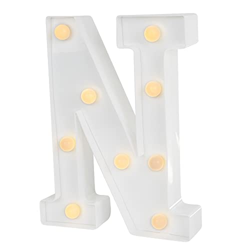 Image of Restaurantware Illumify 6.6 x 1.2 x 8.7 Inch Light Up Letter 1 Durable Marquee LED Light - Letter N Touchproof White Plastic Party Light Keyhole Slot For Parties Weddings Or Special Events