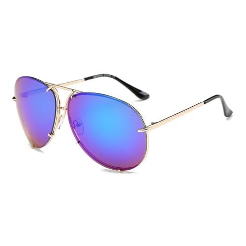 Lunettes de soleil surdimensionnées femmes verres miroir tendance métal UV400 or