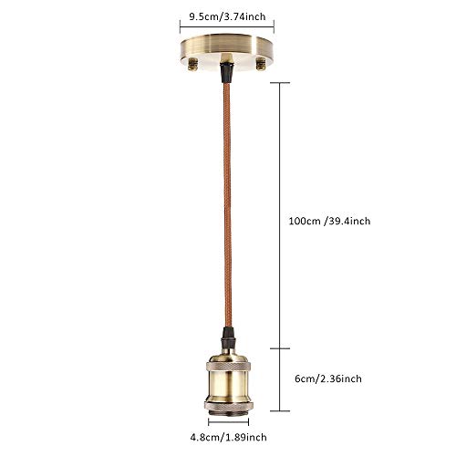 Industrial Pendant Light E26 E27 Socket Lampholder Fabric Pendant Light Cord Adjustable Hanging Light Kit (Bronze) #TOP4