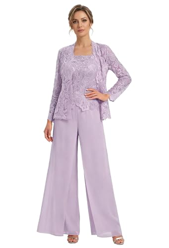 Infuness 3 Teilig Hosenanzug Damen Festlich Chiffon Brautmutter Anzug für