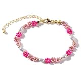 SHINUS BOHO Beaded Bracelets for Women Trendy Miyuki Tiny Daisy Flower Faux Pearl Stack Woven Jewelry for Girlfriend Gifts