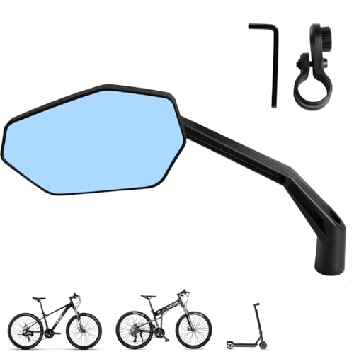 Espejo de bicicleta retrovisor de metal con cristal azul antideslumbrante para manillar universal
