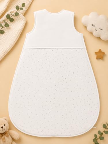 Image of TuddyBuddy Baby Cotton Wearable Quilted Sleeping Bag Blanket 1.5 Tog with 1 Way Zipper Closure | Ideal for Babies & Kids Hypoallergenic Fabrics | (Ducks & Small Dots AOP - White, 12-18 Months)