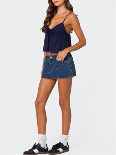 Women Y2k Flowy Ruffle Hem Cami Tank Top Casual Solid Color Deep V Neck Sleeveless Peplum Camisole Summer Beachwear 6