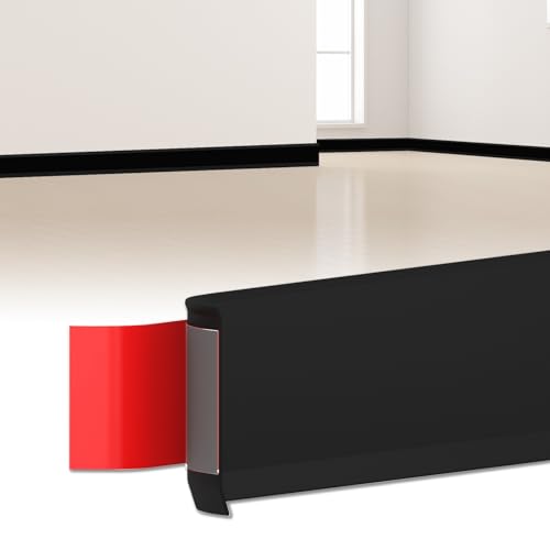 LIHIQIYA Rodapies Autoadhesivo, 80 x 20 mm 6 Metros Negro Rodapie PVC, Rodapie Adhesivo para Baño Dormitorio Salon, Embellecedor Copete Encimera Cocina Zocalos Impermeables Facil Instalacion