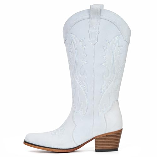 Image of IUV Cowboy Boots For Women Western Cowgirl Boots with Chunky Heel Mid Calf Snip Toe Ideal for low insteps