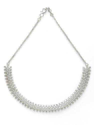 Image of Karatcart Silver Toned American Diamond Studded Jewellery Set for Women