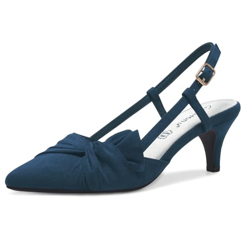 Image of Greatonu Womens Blue Adjustable Sling Back Low Heel Dressy Pumps Bowtie Court Shoes Size 6 UK / 39 EU