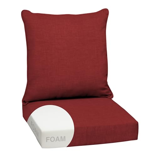 Image of Arden Outdoor Foam Deep Seat Cushions Set, 24x24, Premium High-Density Foam, Never Flattens, Weather-Proof for Patio Chair Sofa Couch, Ruby Red Leala