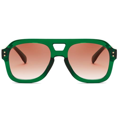 Image of FEISEDY Vintage Aviator Sunglasses Double Bridge Women Men Large Square Thick Frame Trendy Eyewear UV400 B2846