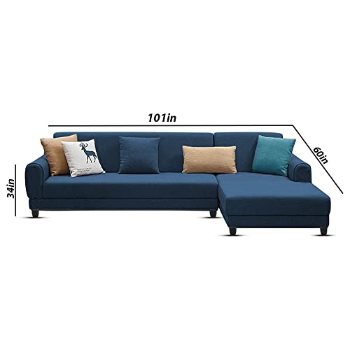 Image of Kraven RHS 6 Seater L Shape Sofa Set for Living Room (Blue Fabric)