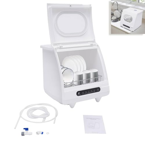 Portable Dishwasher Countertop 6 Place Settings Compact 15.6x15.4x16.9in 5 Functions 161.6°F 55dB Quiet 1.32Gal Water Saving for Apartment RV Dorm Kitchen