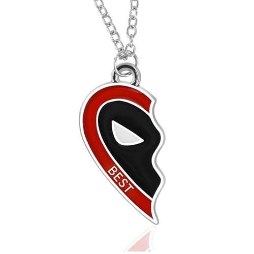 Deadpool and Wolverine Necklace for Men,Matching Necklace for Best Friend Couples Patterns,Half Heart Shape Pendant BFF Friendship Jewelry for Men Women Cartoon Fans Gifts4
