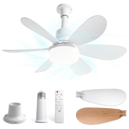 YYSWSAKY 52CM Ventilador de Techo con Luz, Pequeño Lampara Ventilador Techo, 2 Juegos de Aspas, 40W LED Regulable, Silencioso, E27, 3 Velocidades, Abanico para Interior Exteriores Dormitorio Sal