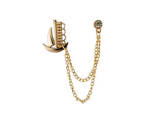 Knighthood Gold Boat with Gold Chain and Swarovski Detailing Lapel Pin Badge Coat Suit Wedding Gift Party Shirt Collar Accessories Brooch for Men