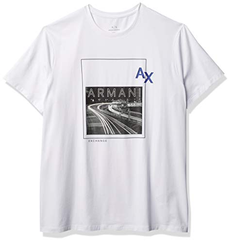 A|X Armani Exchange Men's Slim Fit Bridge View Print Crewneck Cotton Graphic Tee, White, M