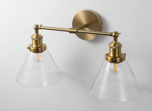 Image of 20 Inch Brass Gold Vanity Light with Clear Glass Shades Vintage Vanity Light for Bathroom (Bulb Included)
