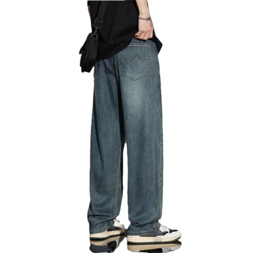 Men's Loose Fit Ice Silk Fabric Comfortable Breathable Jeans Wide Baggy Jeans Denim Pant Vintage Blue 32
