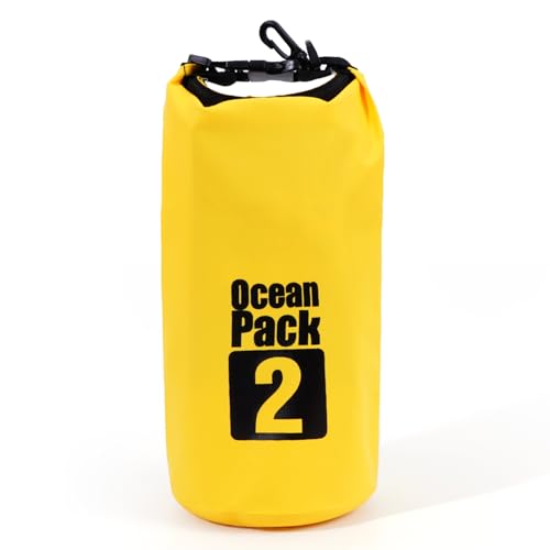 Bolsa seca impermeable de 2L, flotante y ligera para kayak, bote, pesca, natación y camping, color amarillo
