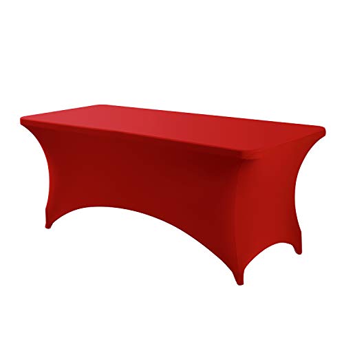 Image of Peomeise 6FT Spandex Table Cover Rectangular Stretch Spandex Tablecloth (Red,6FT)
