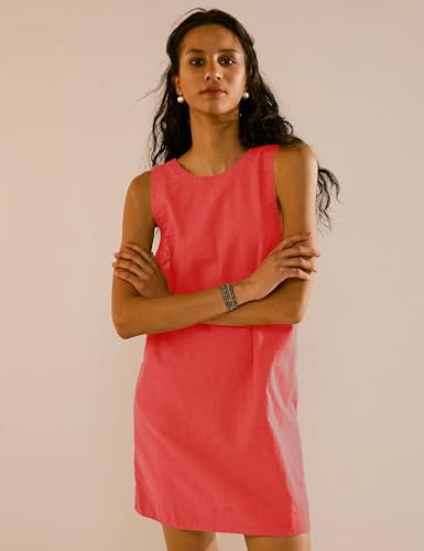 Image of VIUTIL Womens Summer Linen Mini Dress Boat Neck Low Back Sleeveless Tank Dresses with Pockets 2026 Vacation Outfits