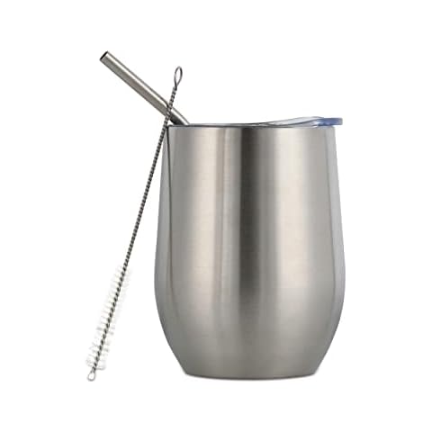 DAISY'S FINDINGS 12 oz Tumbler With Lid And Straw - Stainless Steel & Leak-Proof Tumbler for Hot & Cold Drinks - Insulated Cups for Wine, Coffee, Champaign & More - Silver Cover