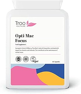 Opti-Mac Focus Eye Support 60 Capsules  Advanced Macular and Vision Support with Zeaxanthin , Lutein , Bilberry & Pine Bark - 1 Per Day Daily Supplement - 2 Months Supply  UK Manufactured