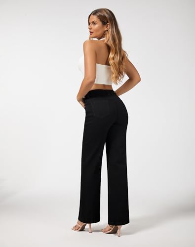 roswear Women's Wide Leg Jeans High Waisted Stretchy Denim Trouser Pants - Image 5