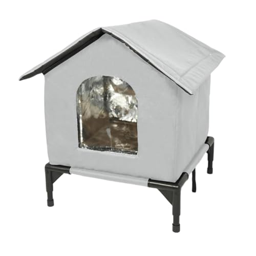 Fonowx 屋外用キャットハウス ペットハウス 高さのある防風断熱暖かい猫シェルター 冬用 屋外ポーチパティオ用 子猫シェルター, L Grey