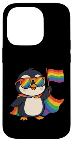 Pingouin Cute Gay Pride LGBT Lunettes de soleil Cape Rainbow Flag Coque pour iPhone 14 Pro