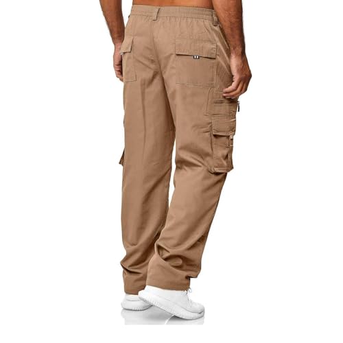 Hawyet Mens Casual Cargo Pants Solid Color Elastic Waist Multi Pockets Loose Fit Straight Leg Outdoor Work Pants3