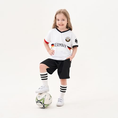 Cnins Boys' Soccer Themed Jersey for Kids German Soccer Costume for Youth Germany Soccer Uniform for Girls(CNT-GE,8Y)