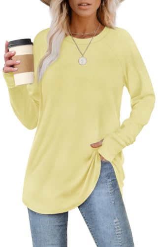 Image of XIEERDUO Womens Tunic Tops to Wear with Leggings Long Sleeve Thumb Hole Shirts Crew Neck Curved Hem